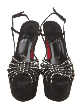 Christian Louboutin Suede Crystal Embellishments Slingback Sandals