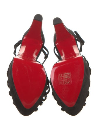 Christian Louboutin Suede Crystal Embellishments Slingback Sandals