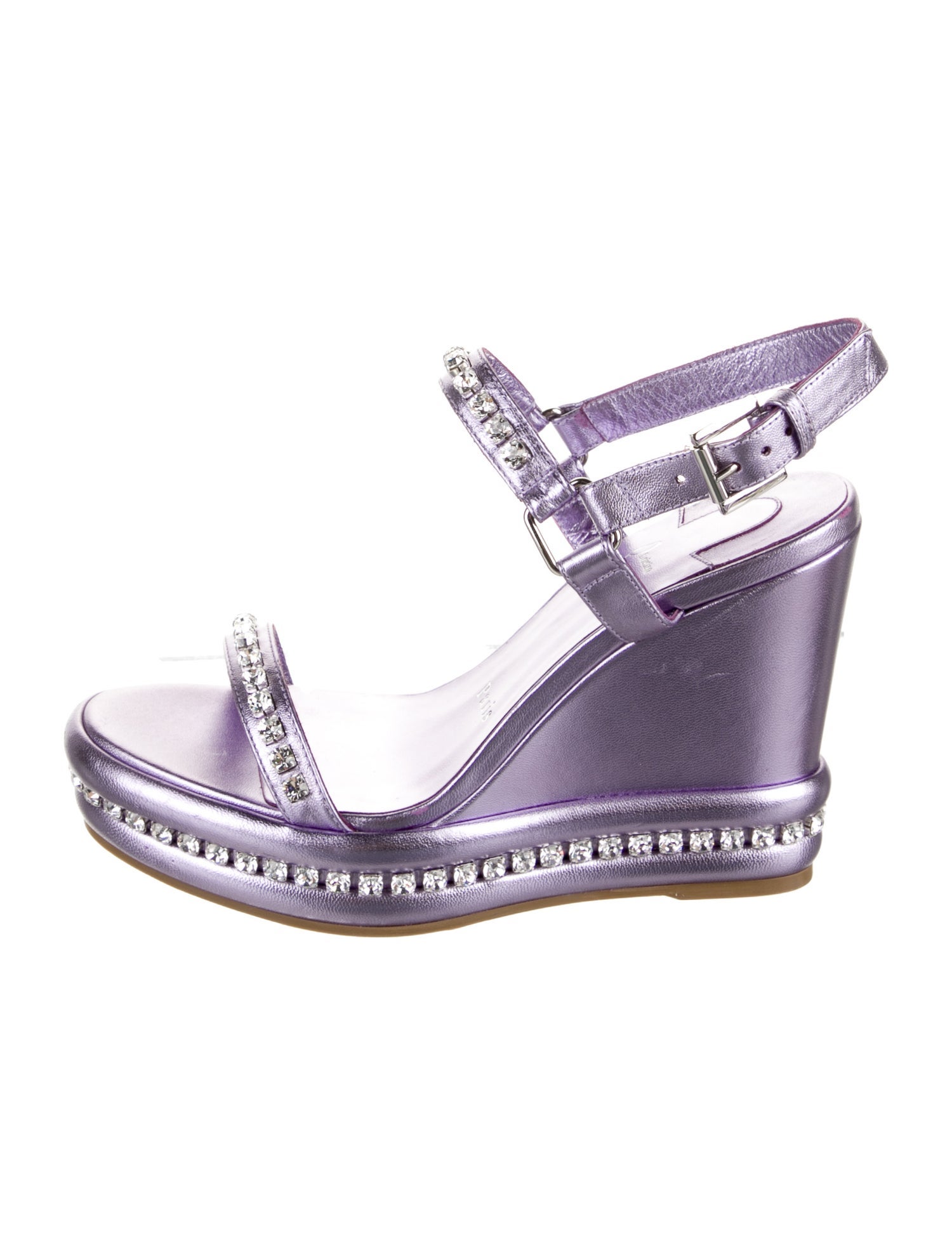 Christian Louboutin Leather Crystal Embellishments Slingback Sandals