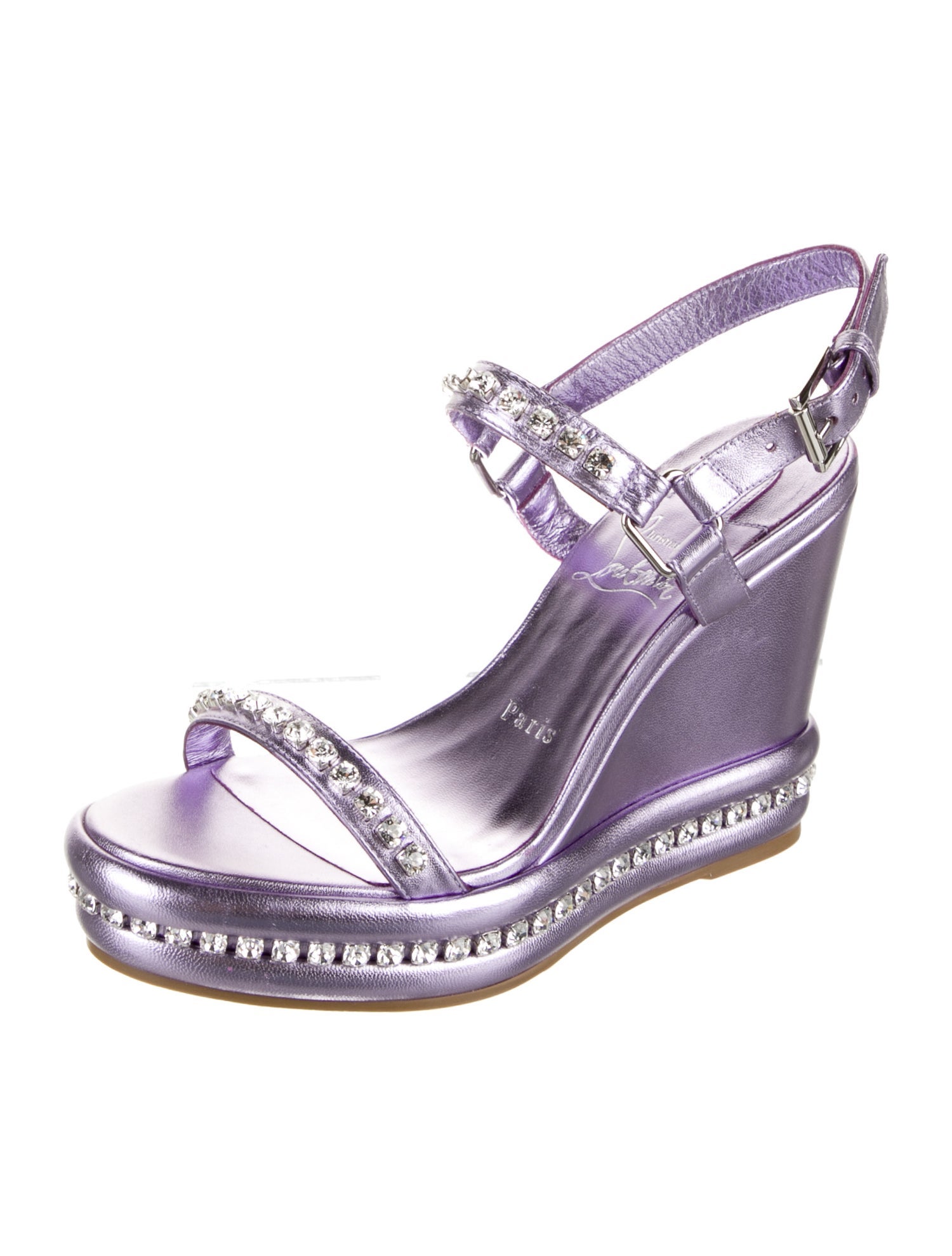 Christian Louboutin Leather Crystal Embellishments Slingback Sandals