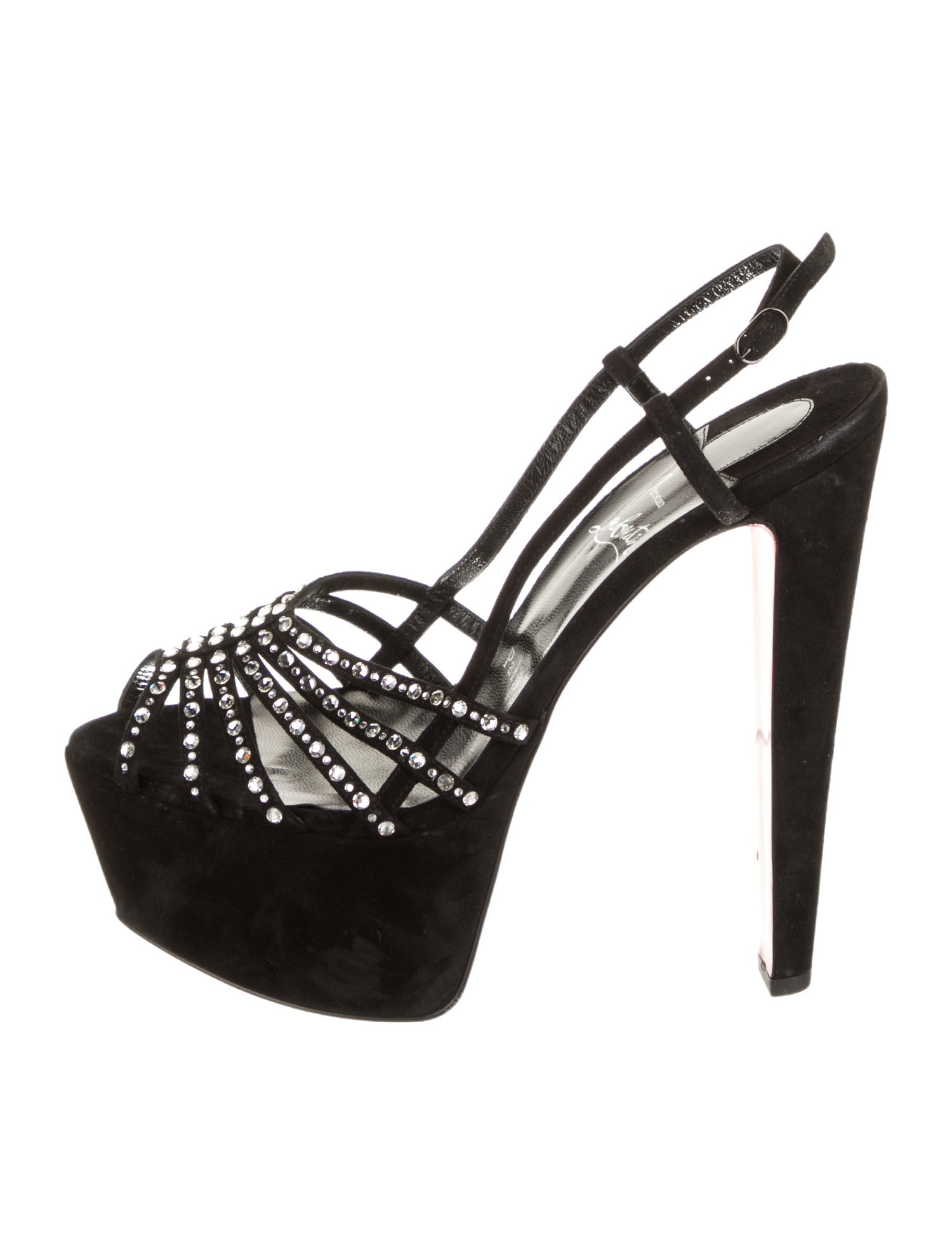Christian Louboutin Suede Crystal Embellishments Slingback Sandals