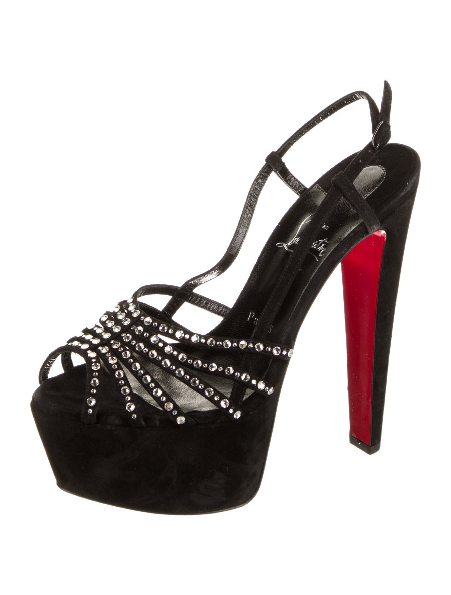 Christian Louboutin Suede Crystal Embellishments Slingback Sandals