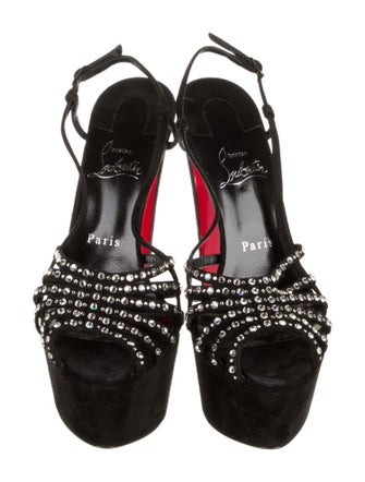 Christian Louboutin Suede Crystal Embellishments Slingback Sandals