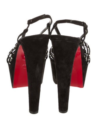 Christian Louboutin Suede Crystal Embellishments Slingback Sandals