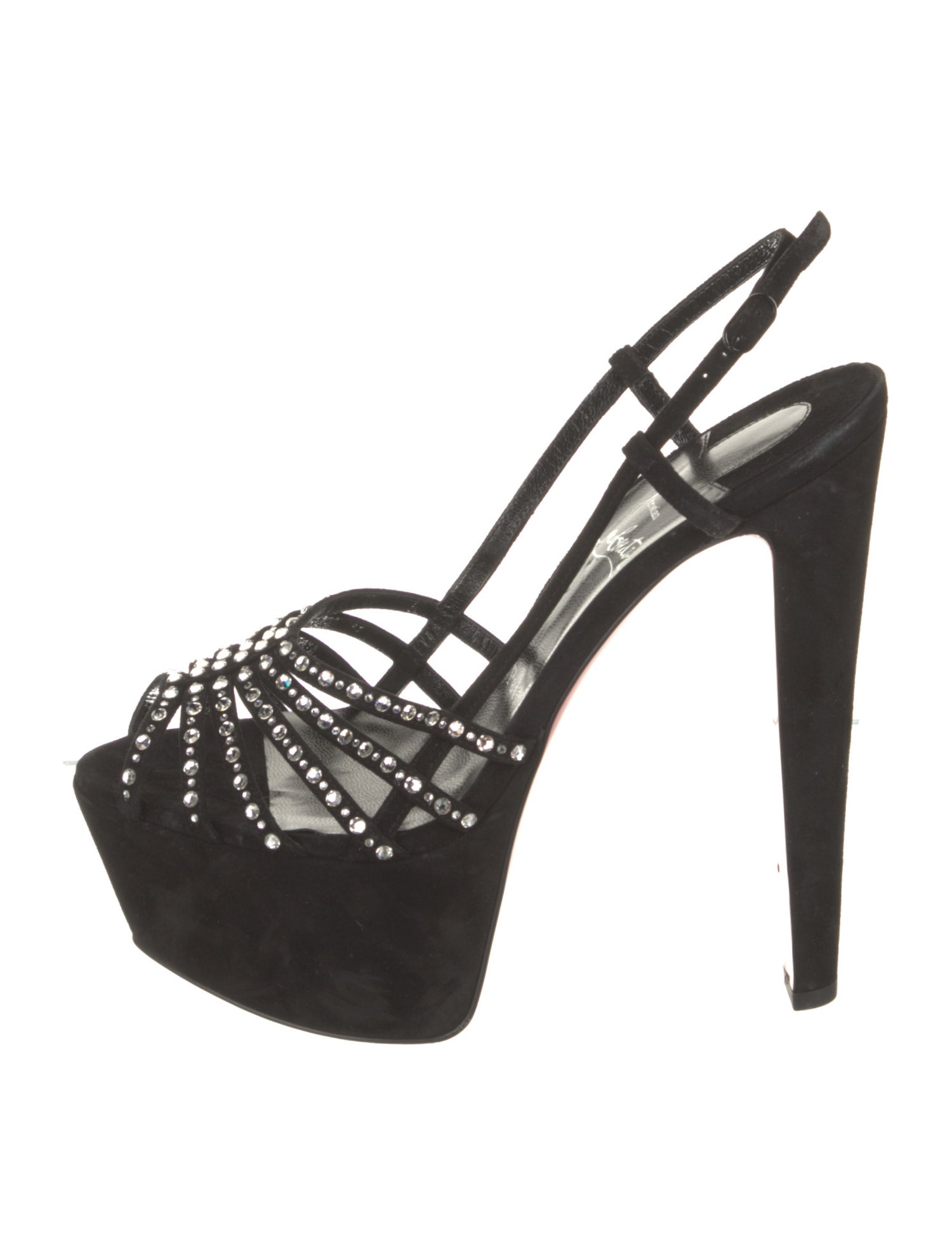Christian Louboutin Suede Crystal Embellishments Slingback Sandals
