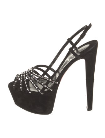 Christian Louboutin Suede Crystal Embellishments Slingback Sandals