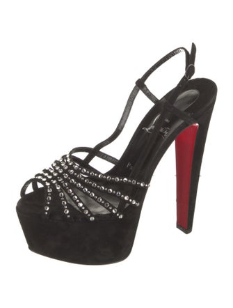 Christian Louboutin Suede Crystal Embellishments Slingback Sandals