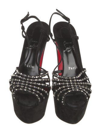 Christian Louboutin Suede Crystal Embellishments Slingback Sandals