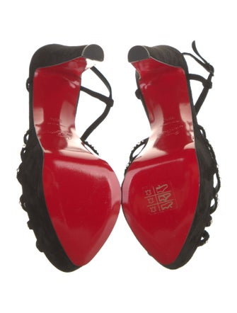 Christian Louboutin Suede Crystal Embellishments Slingback Sandals