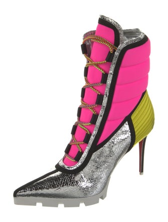 Christian Louboutin Patent Leather Printed Lace-Up Boots