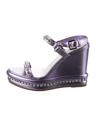 Christian Louboutin Leather Crystal Embellishments Slingback Sandals