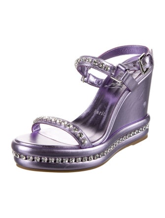 Christian Louboutin Leather Crystal Embellishments Slingback Sandals