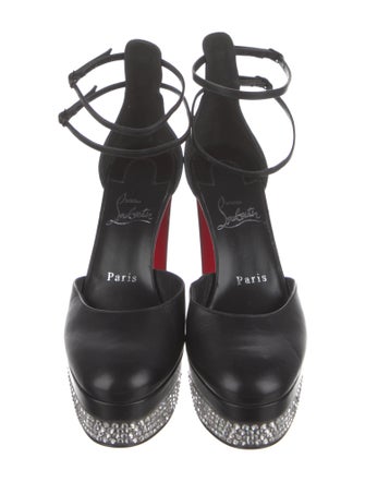 Christian Louboutin Leather Crystal Embellishments D'Orsay Pumps