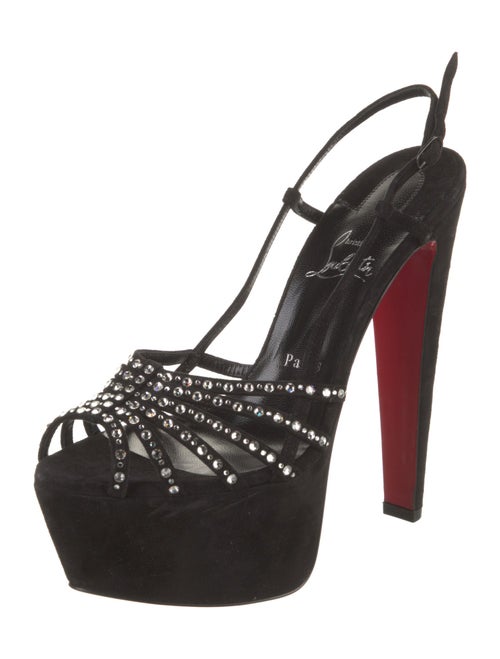 Christian Louboutin Suede Crystal Embellishments Slingback Sandals