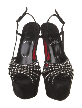 Christian Louboutin Suede Crystal Embellishments Slingback Sandals