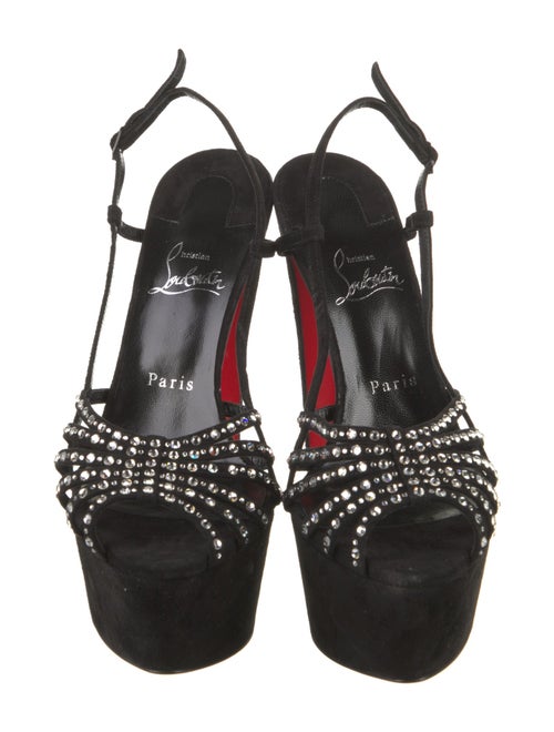 Christian Louboutin Suede Crystal Embellishments Slingback Sandals