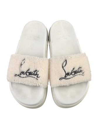 Christian Louboutin Shearling Embroidered Accent Slides