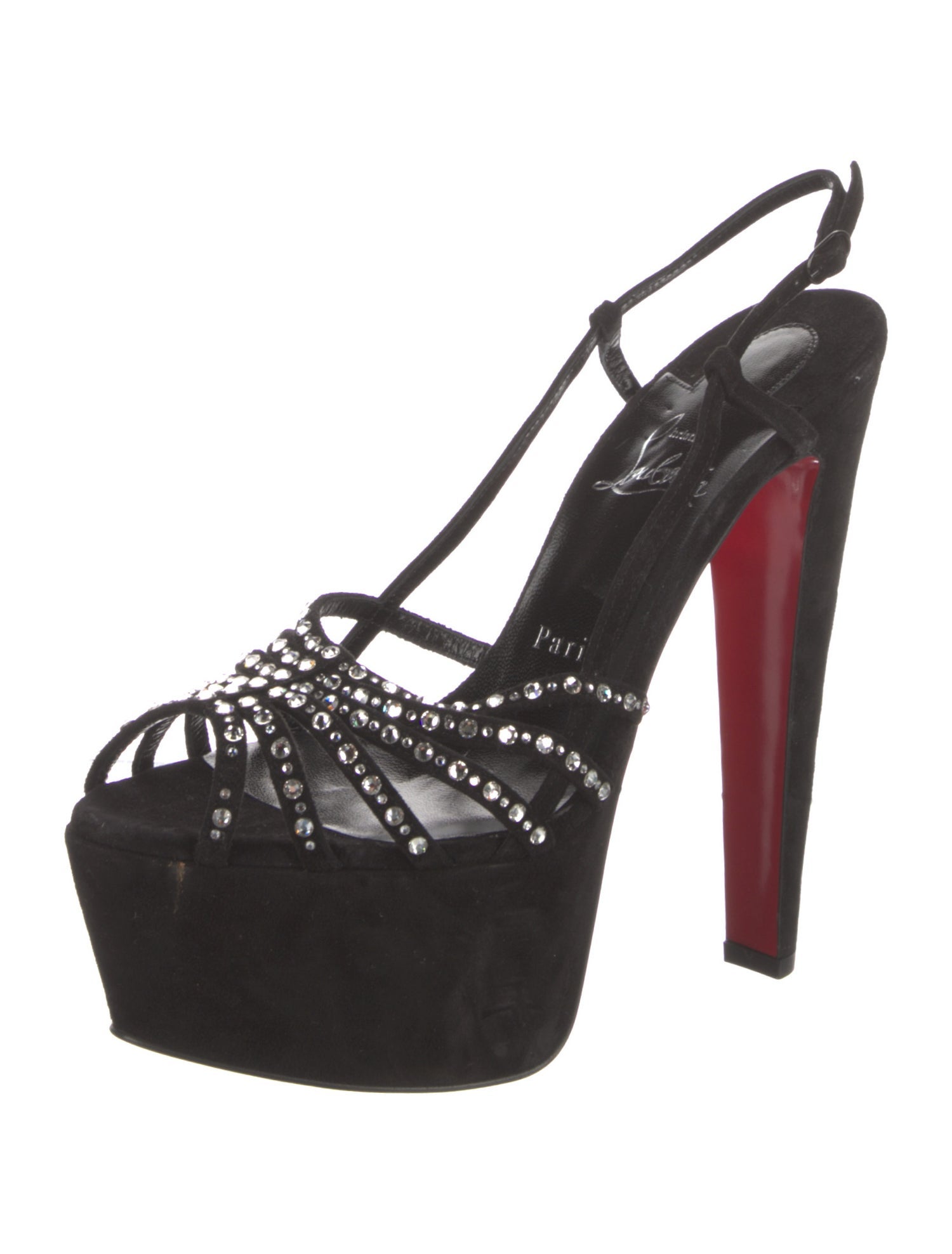 Christian Louboutin Suede Crystal Embellishments Slingback Sandals