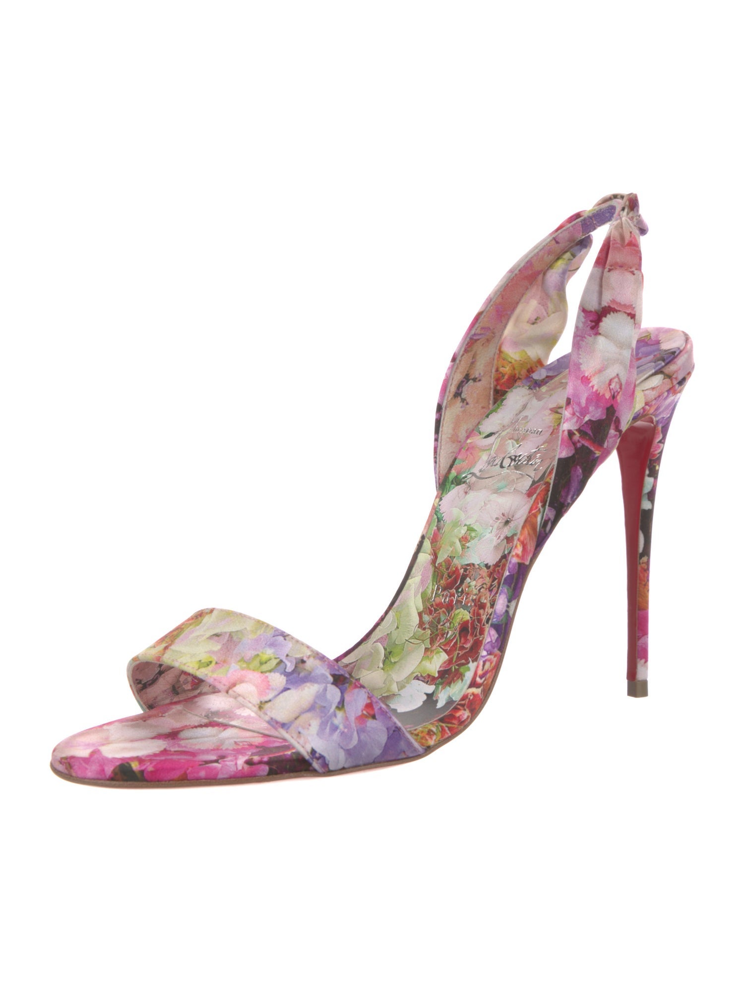 Christian Louboutin Satin Floral Print Slingback Sandals