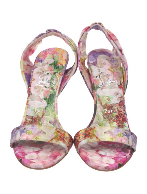 Christian Louboutin Satin Floral Print Slingback Sandals
