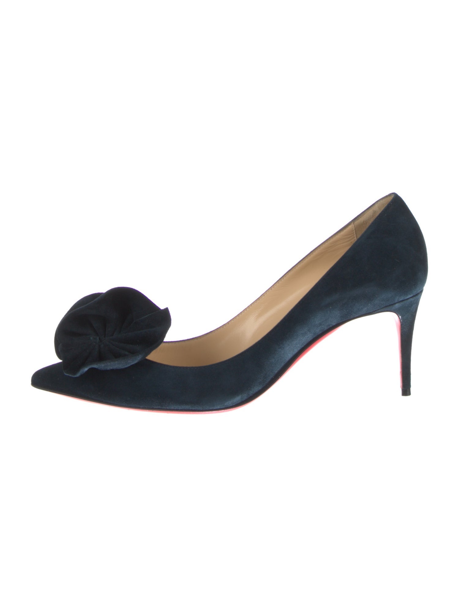 Christian Louboutin Suede Ruffle Embellishment Pumps