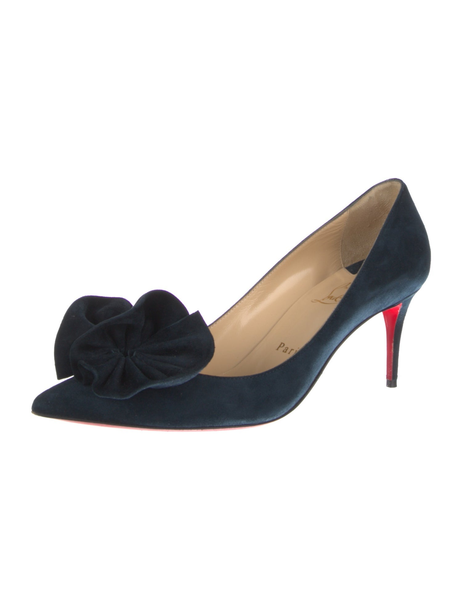 Christian Louboutin Suede Ruffle Embellishment Pumps