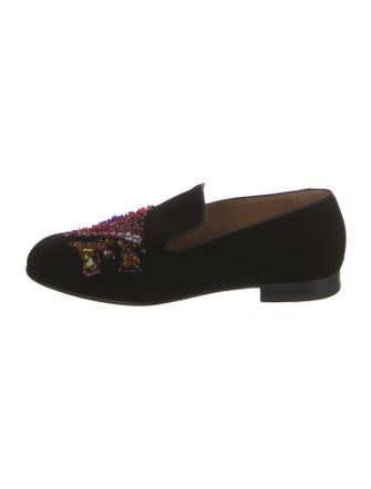 Christian Louboutin Spike Accents Velvet Loafers