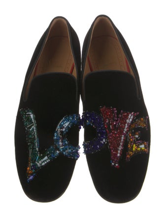 Christian Louboutin Spike Accents Velvet Loafers
