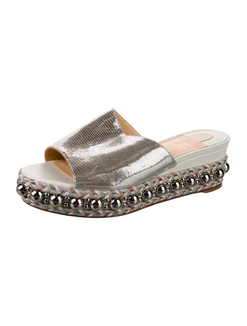 Christian Louboutin Leather Glitter Accents Slides