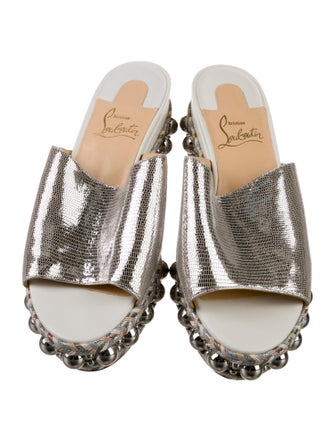 Christian Louboutin Leather Glitter Accents Slides
