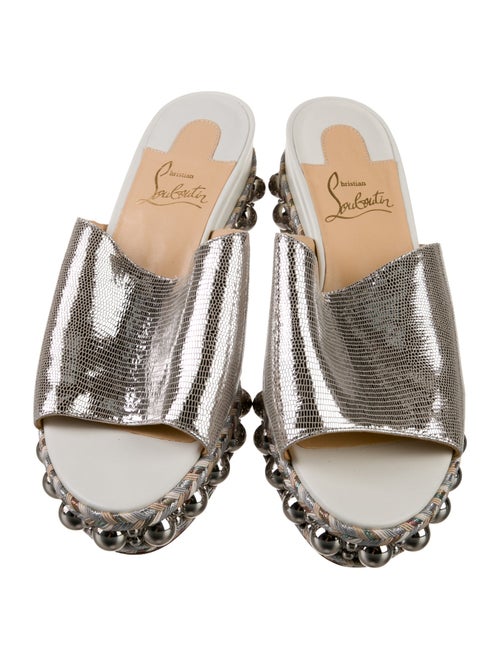 Christian Louboutin Leather Glitter Accents Slides
