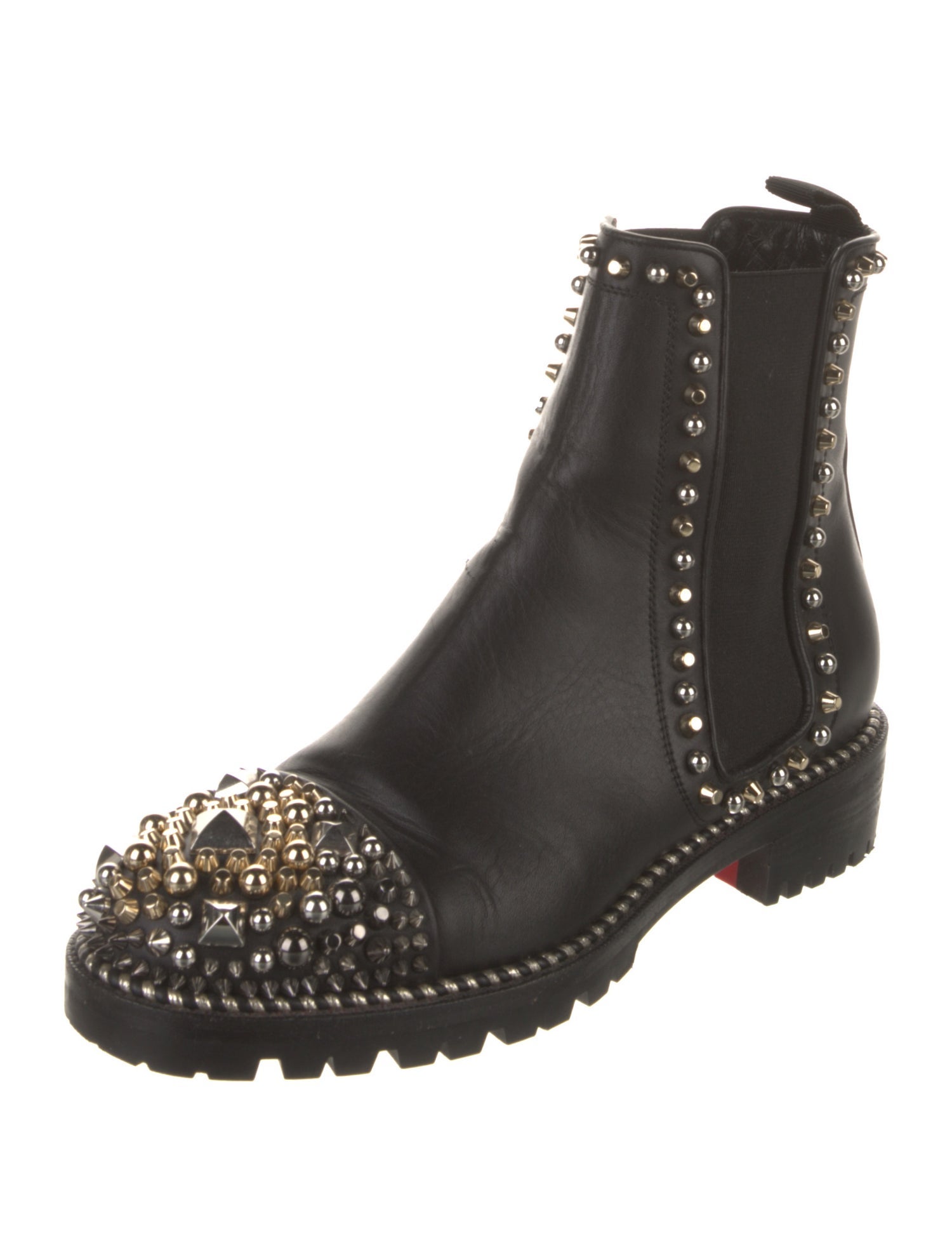 Christian Louboutin Leather Studded Accents Chelsea Boots