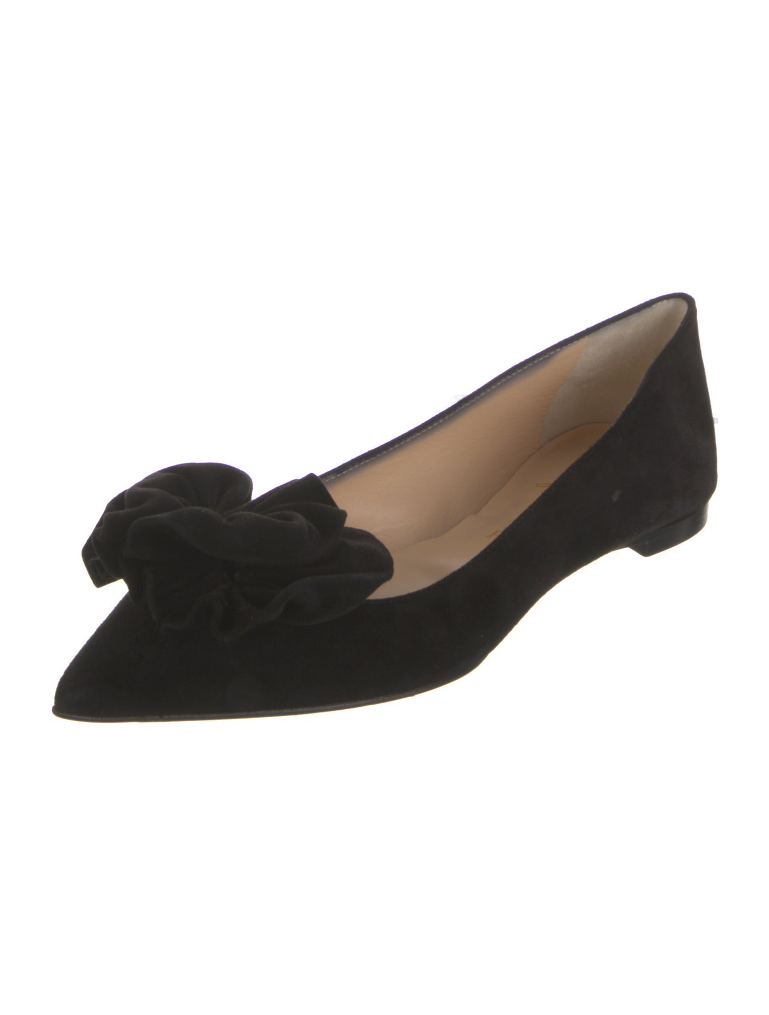 Christian Louboutin Suede Ruffle Embellishment Ballet Flats