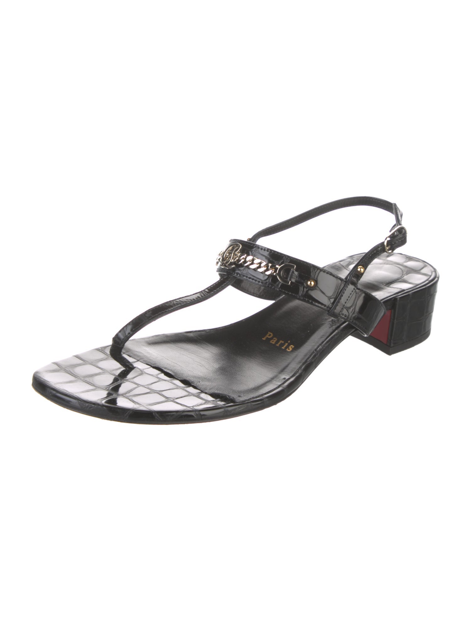 Christian Louboutin Embossed Leather Chain-Link Accents T-Strap Sandals