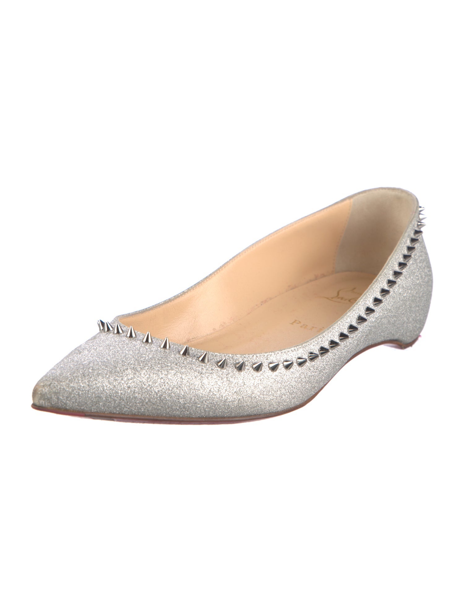 Christian Louboutin Spike Accents Glitter Ballet Flats