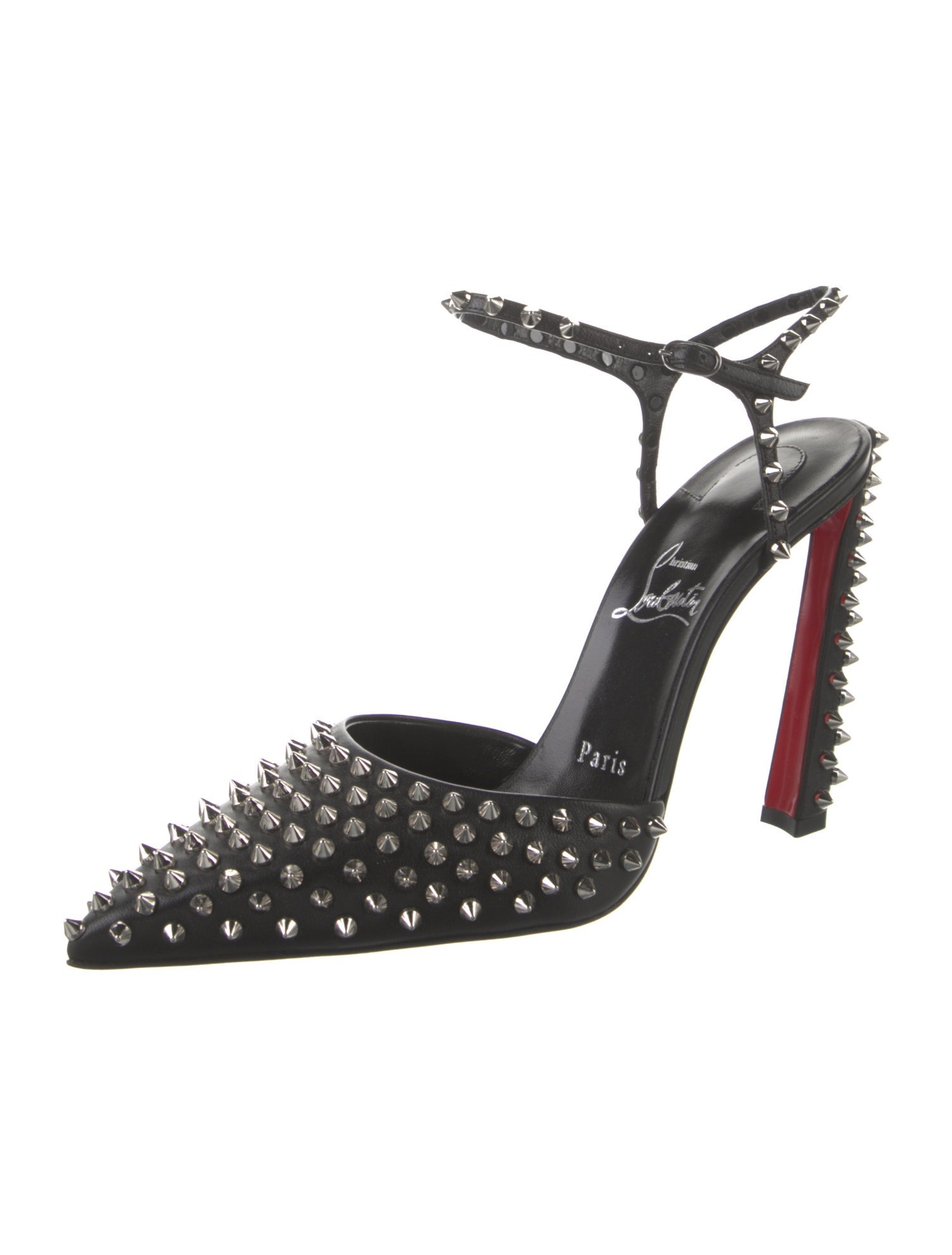 Christian Louboutin Spike Accents Leather Slingback Pumps