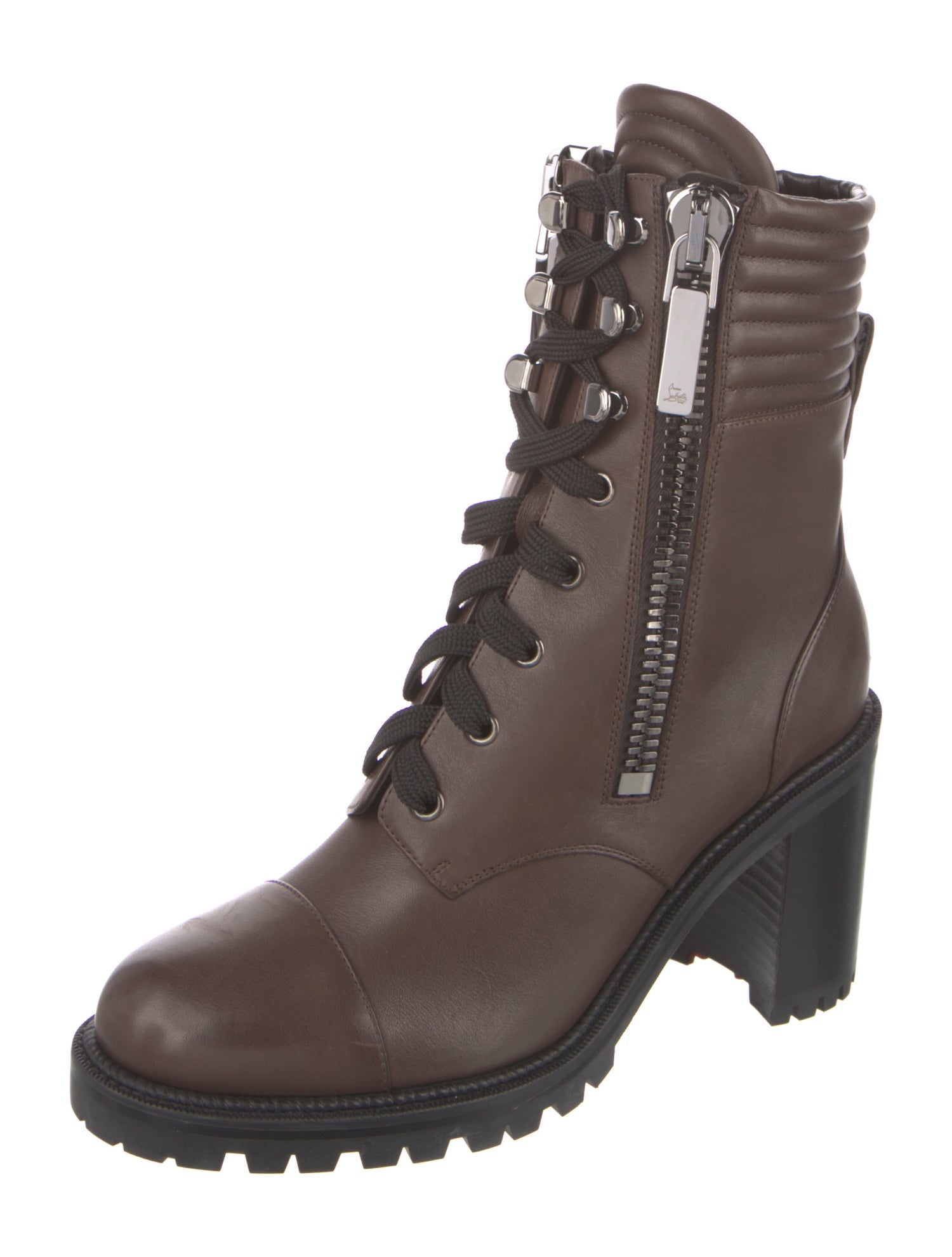 Christian Louboutin Leather Colorblock Pattern Combat Boots