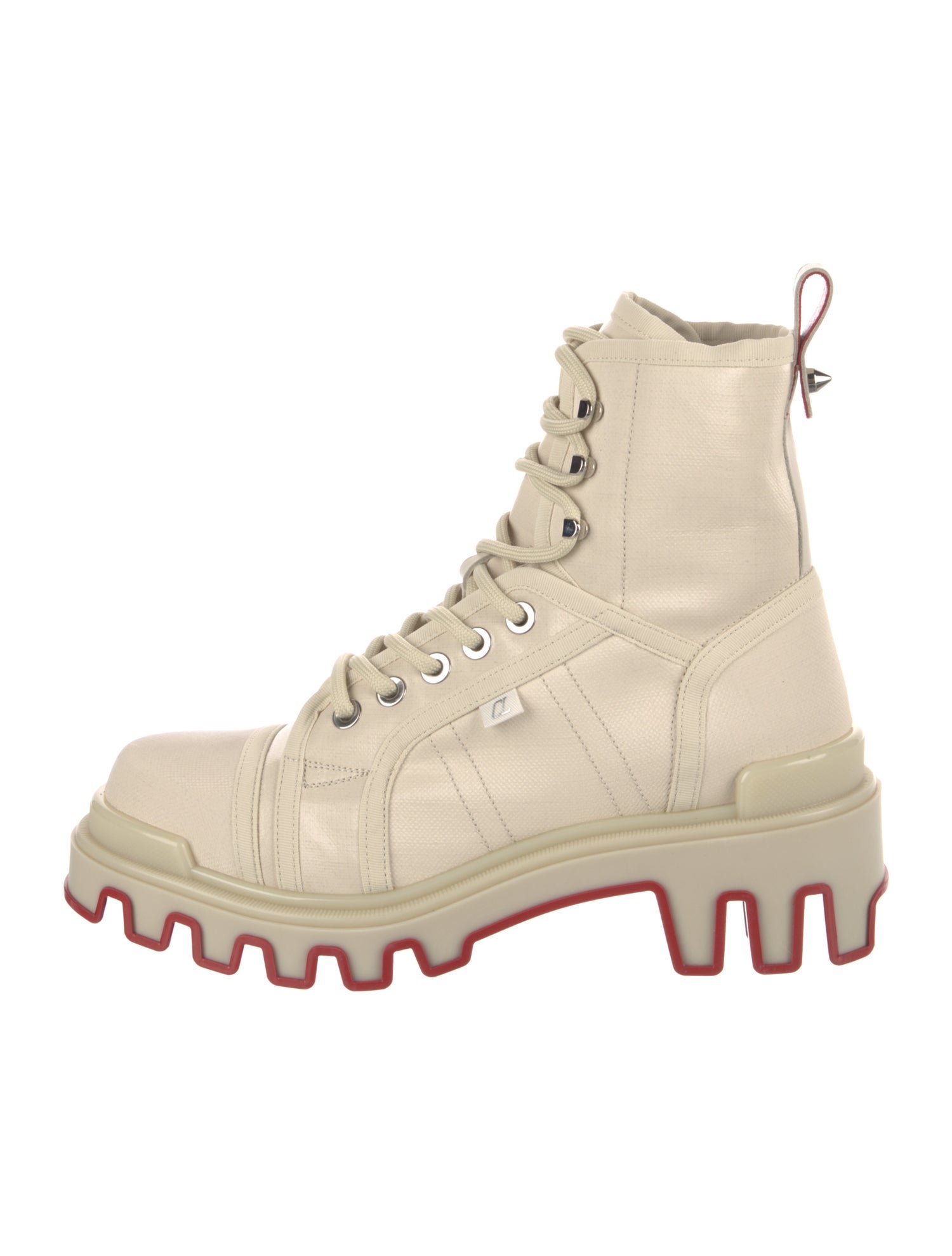 Christian Louboutin Spike Accents Canvas Combat Boots