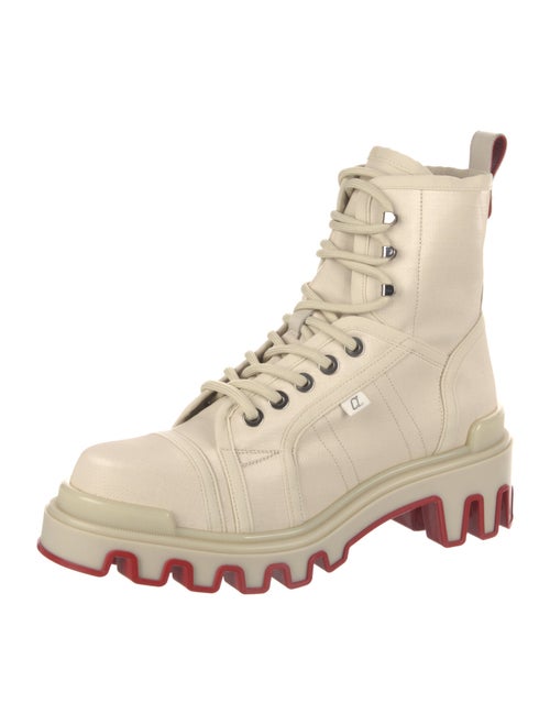 Christian Louboutin Spike Accents Canvas Combat Boots