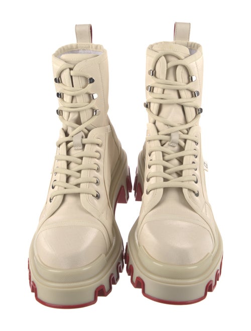 Christian Louboutin Spike Accents Canvas Combat Boots