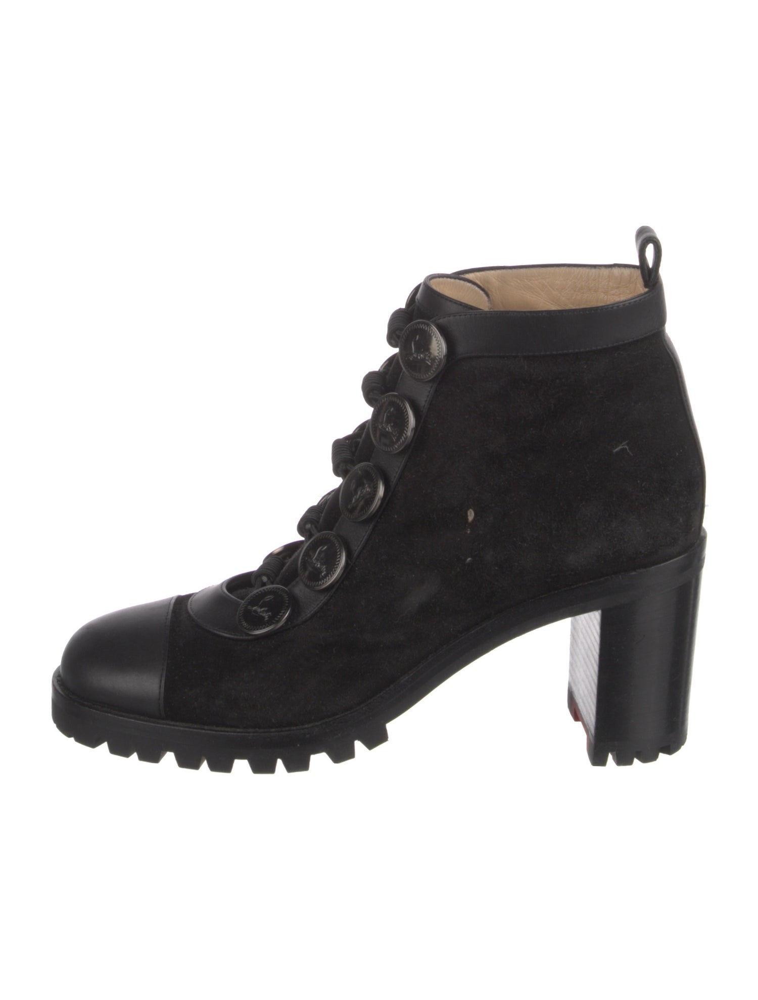 Christian Louboutin Suede Leather Trim Embellishment Lace-Up Boots