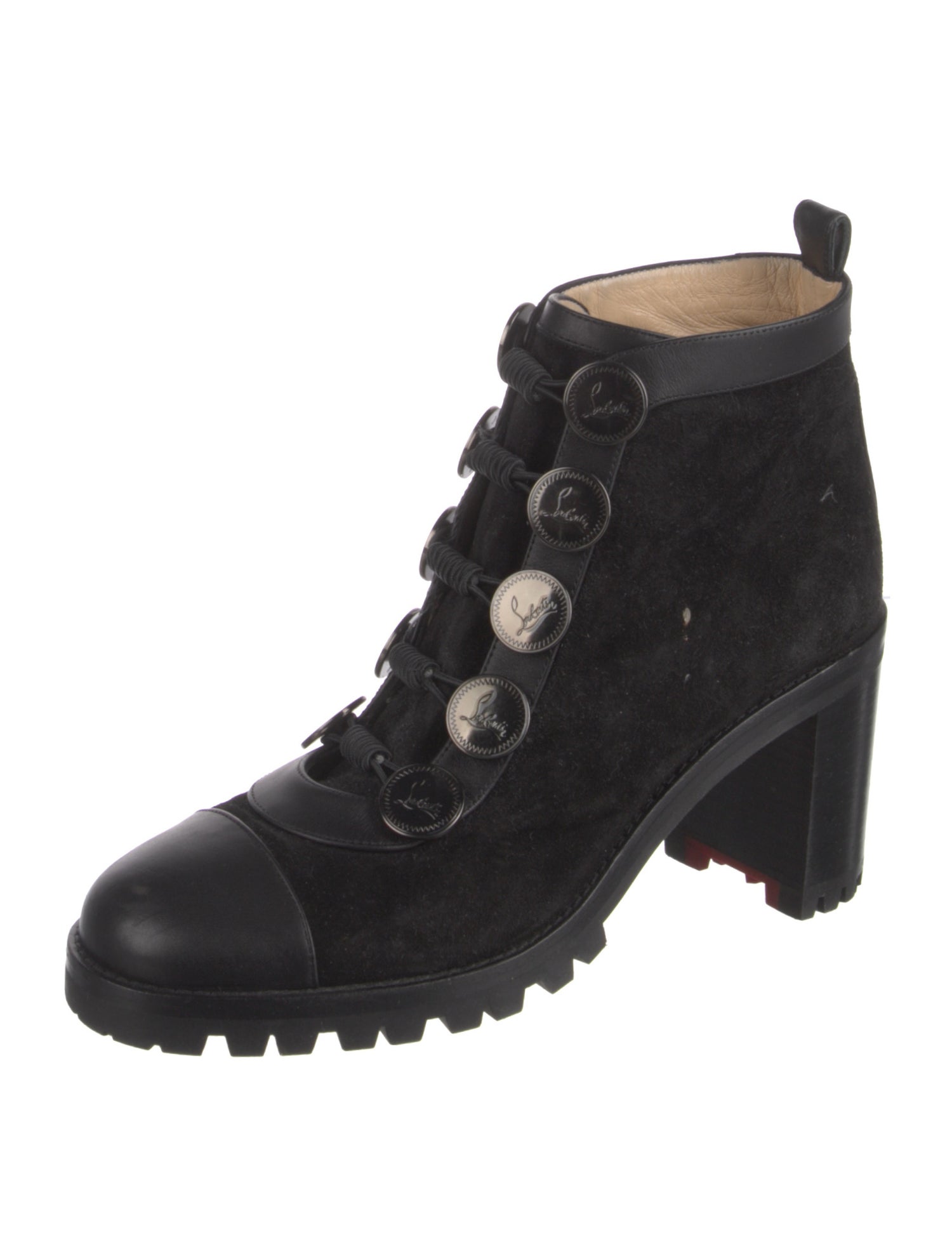 Christian Louboutin Suede Leather Trim Embellishment Lace-Up Boots