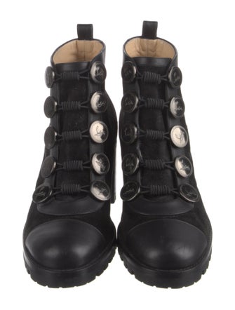 Christian Louboutin Suede Leather Trim Embellishment Lace-Up Boots