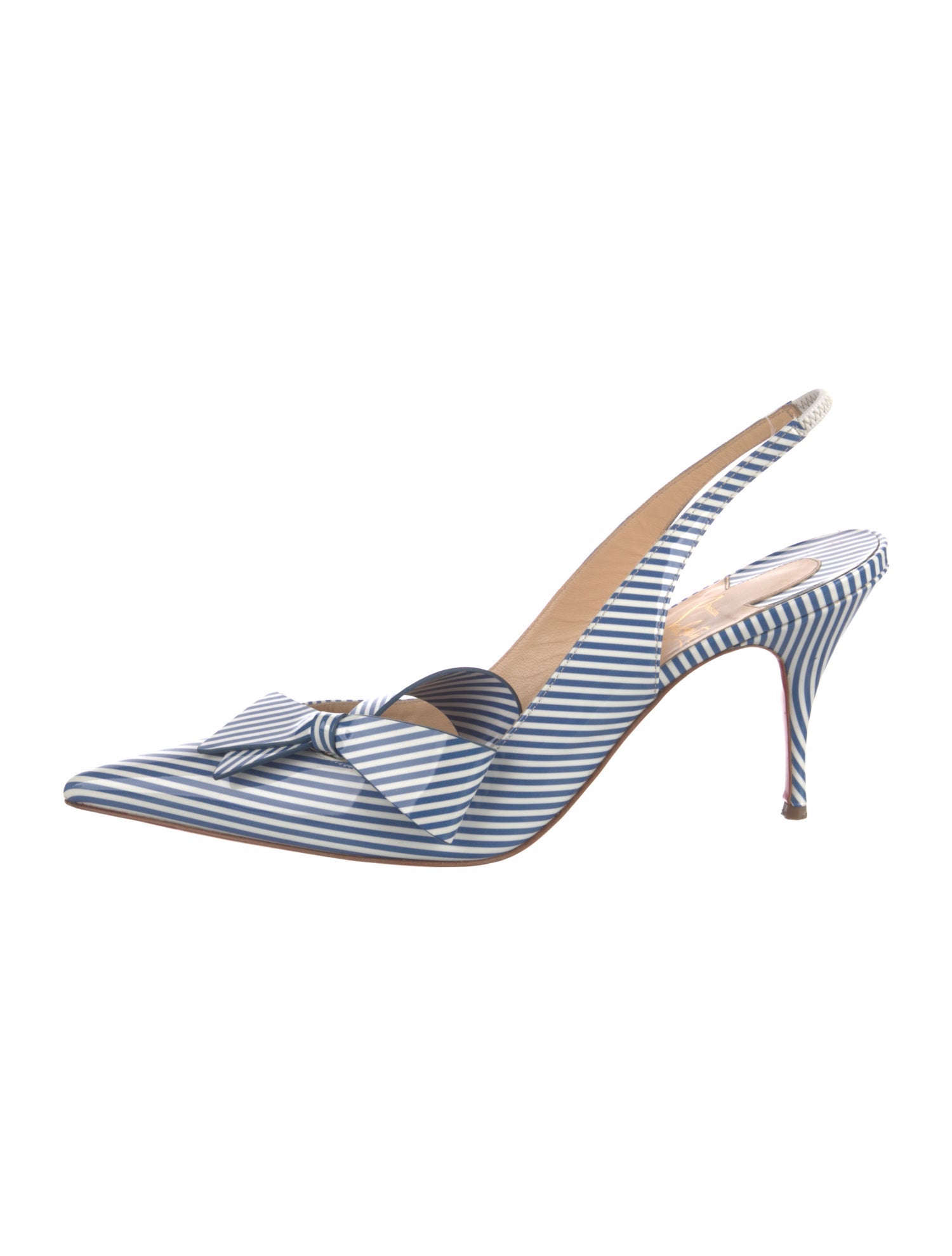 Christian Louboutin Patent Leather Striped Slingback Pumps