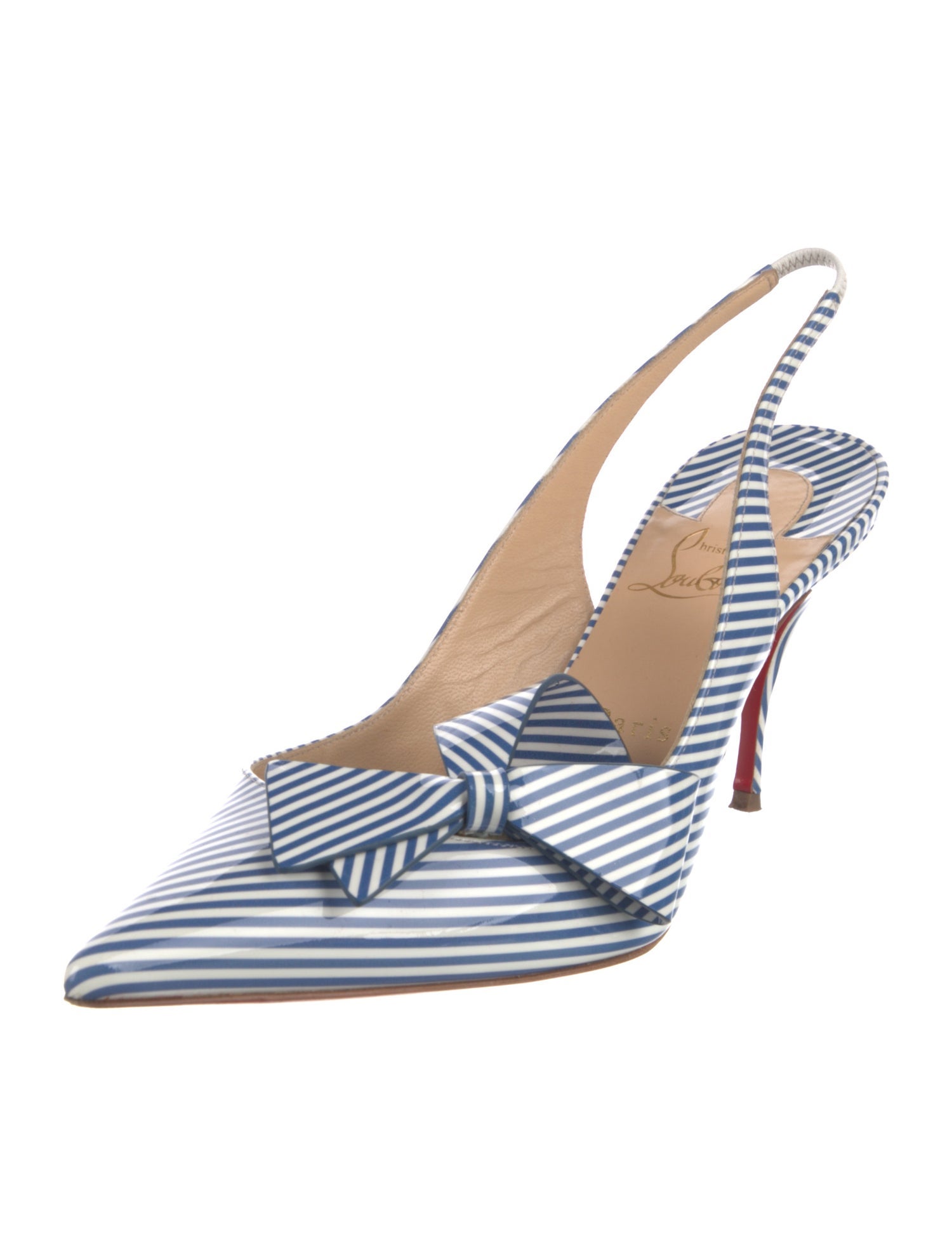 Christian Louboutin Patent Leather Striped Slingback Pumps