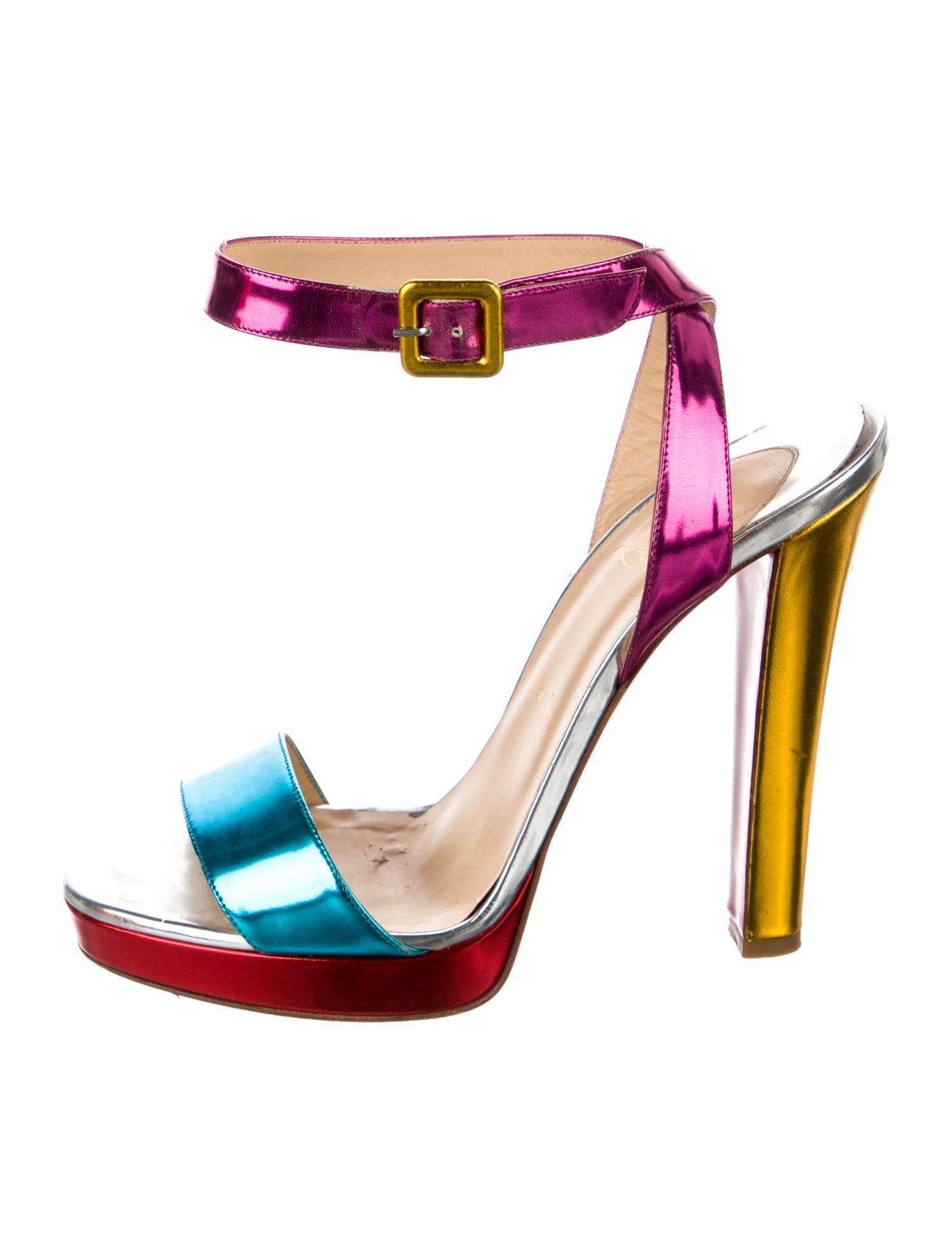 Christian Louboutin Patent Leather Colorblock Pattern Sandals