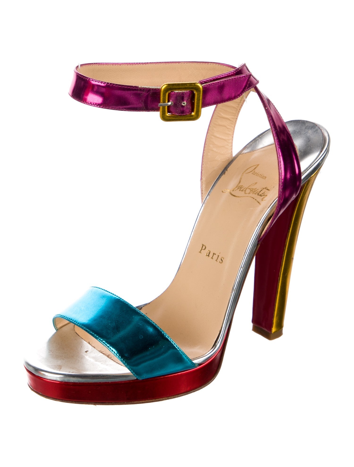 Christian Louboutin Patent Leather Colorblock Pattern Sandals