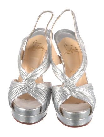 Christian Louboutin Leather Pleated Accents Slingback Pumps