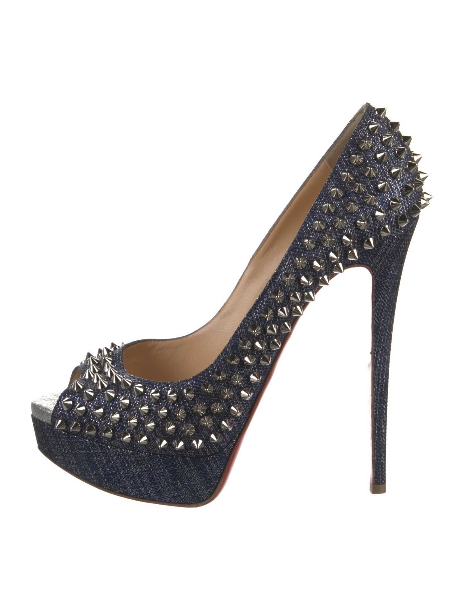 Christian Louboutin Spike Accents Denim Pumps