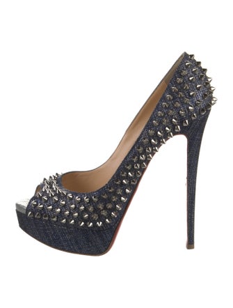 Christian Louboutin Spike Accents Denim Pumps